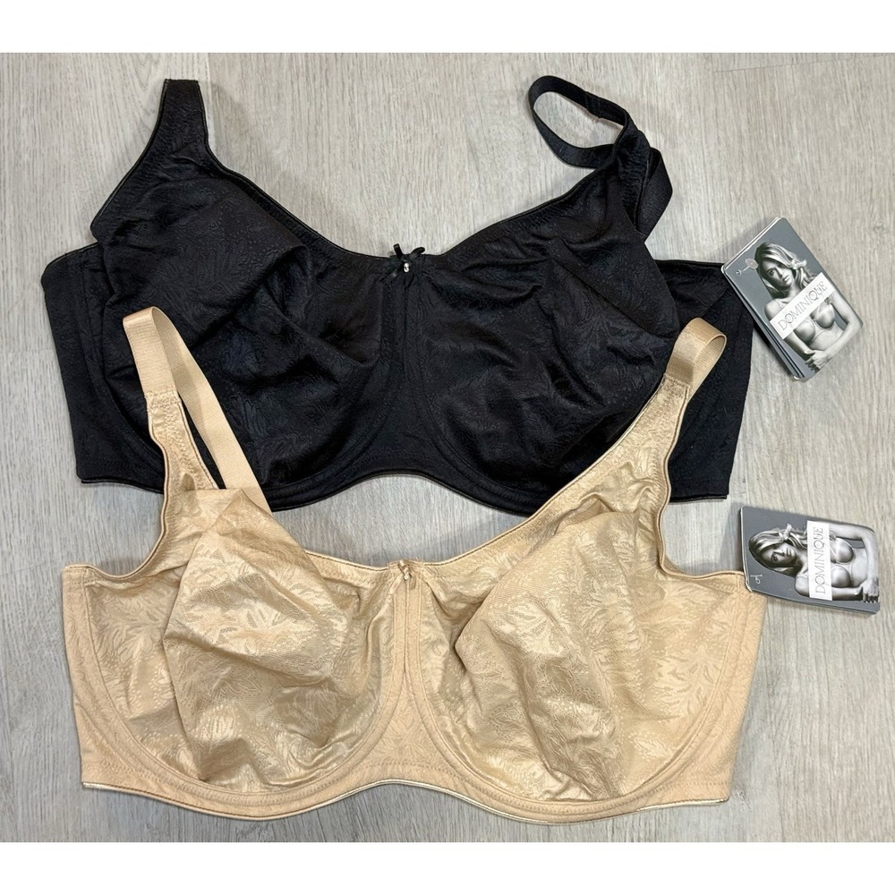 Dominique Underwire Minimizer Bra Women 42F Lot Of 2 Black Beige Unlined NWT